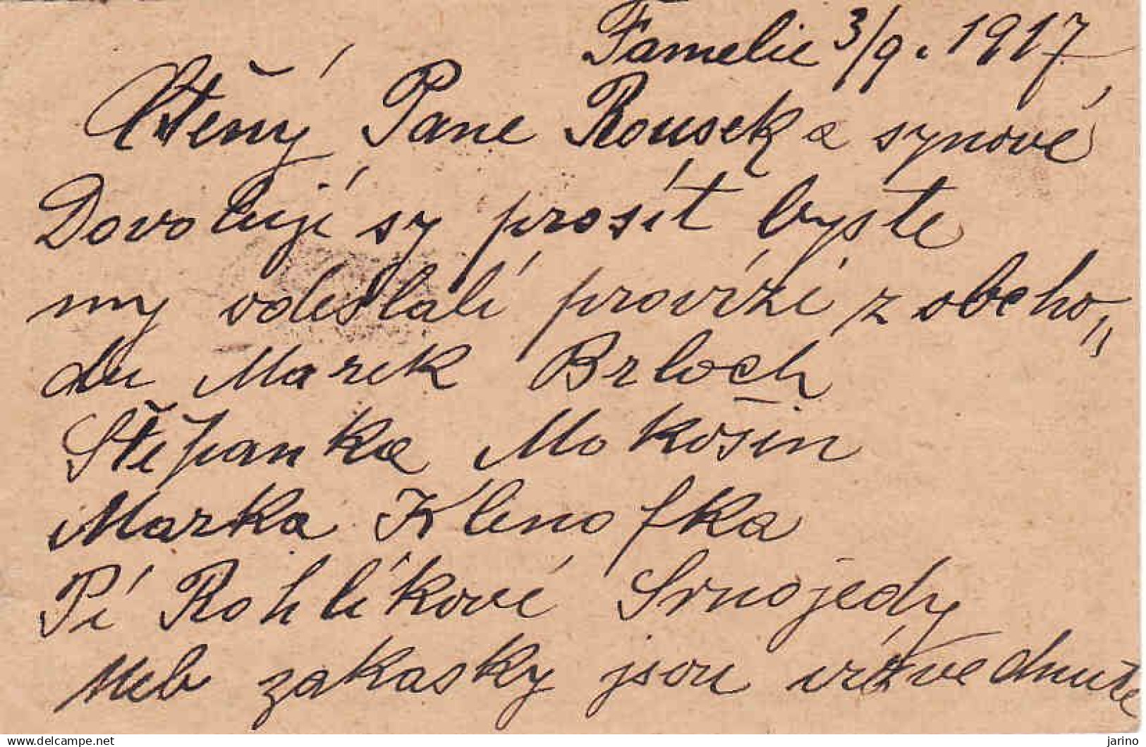 Königreich Böhmen 1917 Geschickt From Post Pardubice - Famelie Nach Fa Rousek & Sohne Neustadt A. Mettau - ...-1918 Vorphilatelie