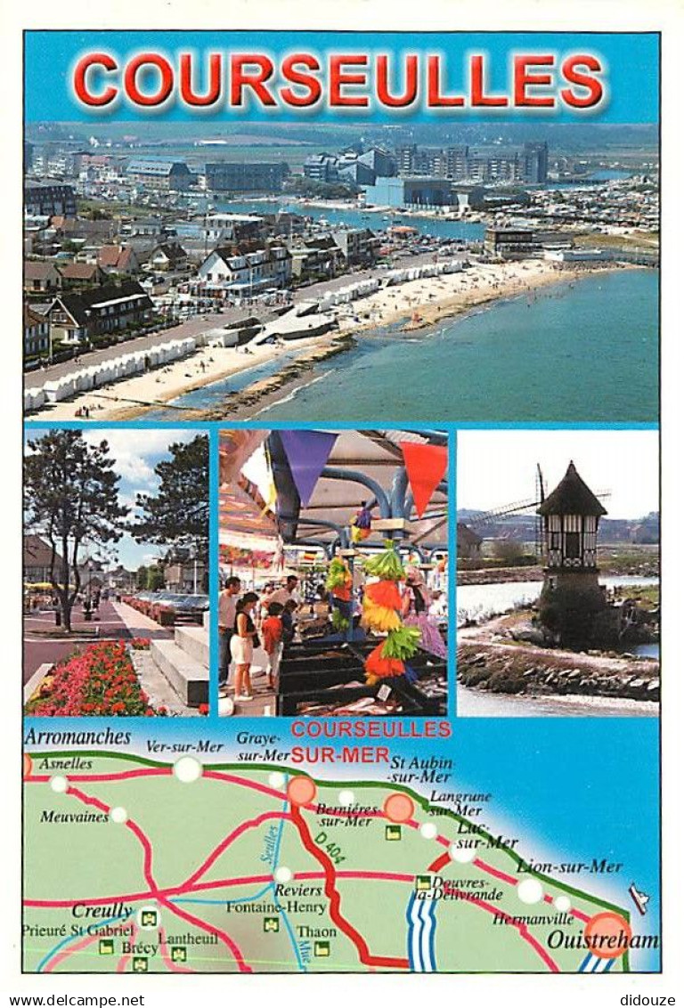 14 - Courseulles Sur Mer - Multivues - Moulin à Vent - Vue Aérienne - Carte Géographique - Flamme Postale De Courseulles - Courseulles-sur-Mer