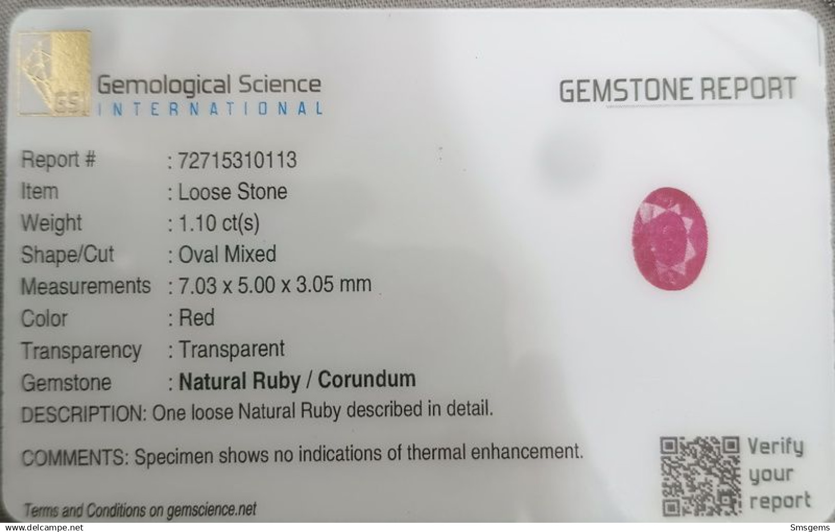 GSI Certified 1.10ct Mozambique Ruby, Natural Untreated Loose Gemstone - Ruby