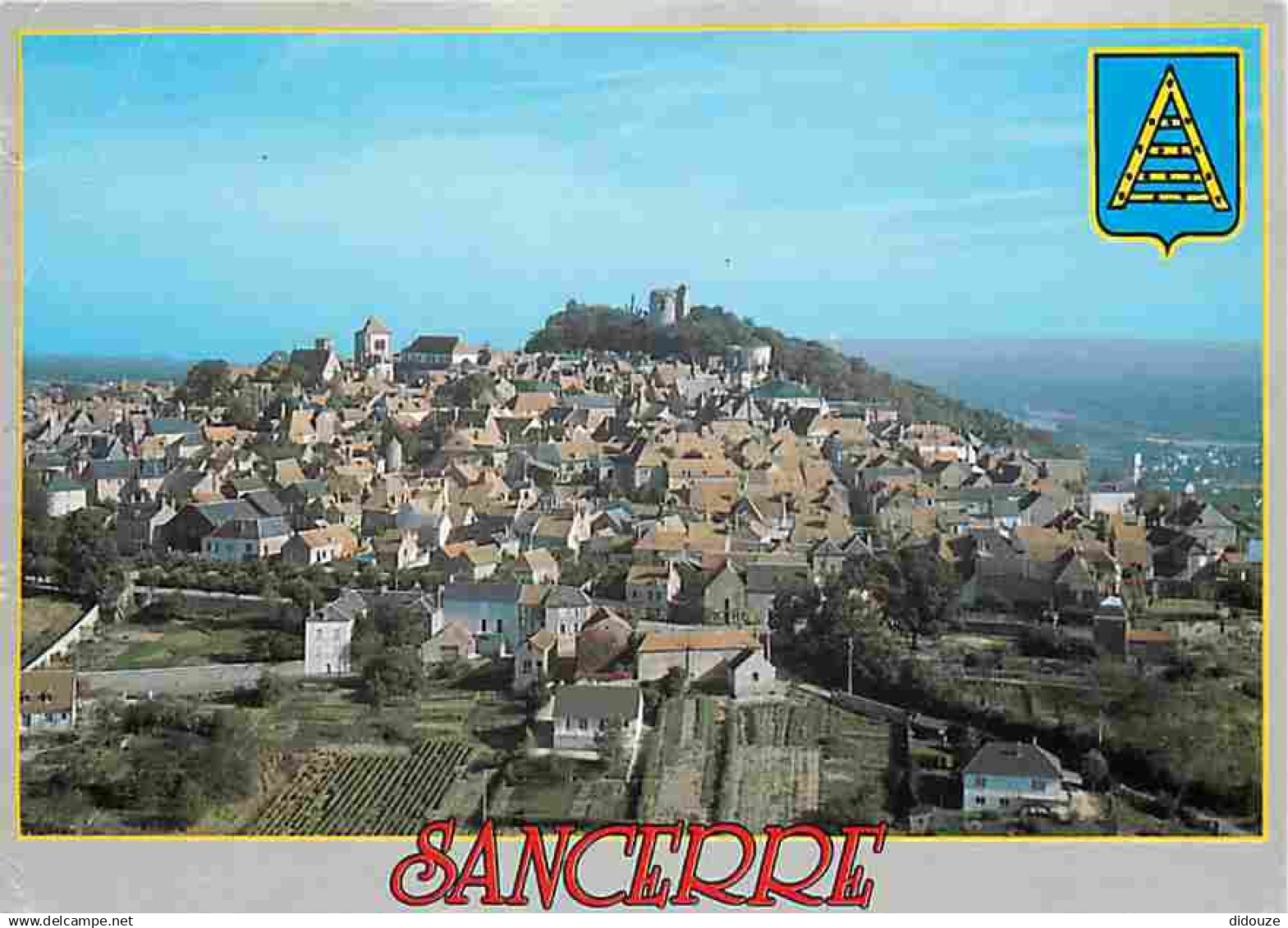 18 - Sancerre - Vue Générale Aérienne - Blasons - Flamme Postale De Sancerre - Etat Léger Pli Visible - CPM - Voir Scans - Sancerre