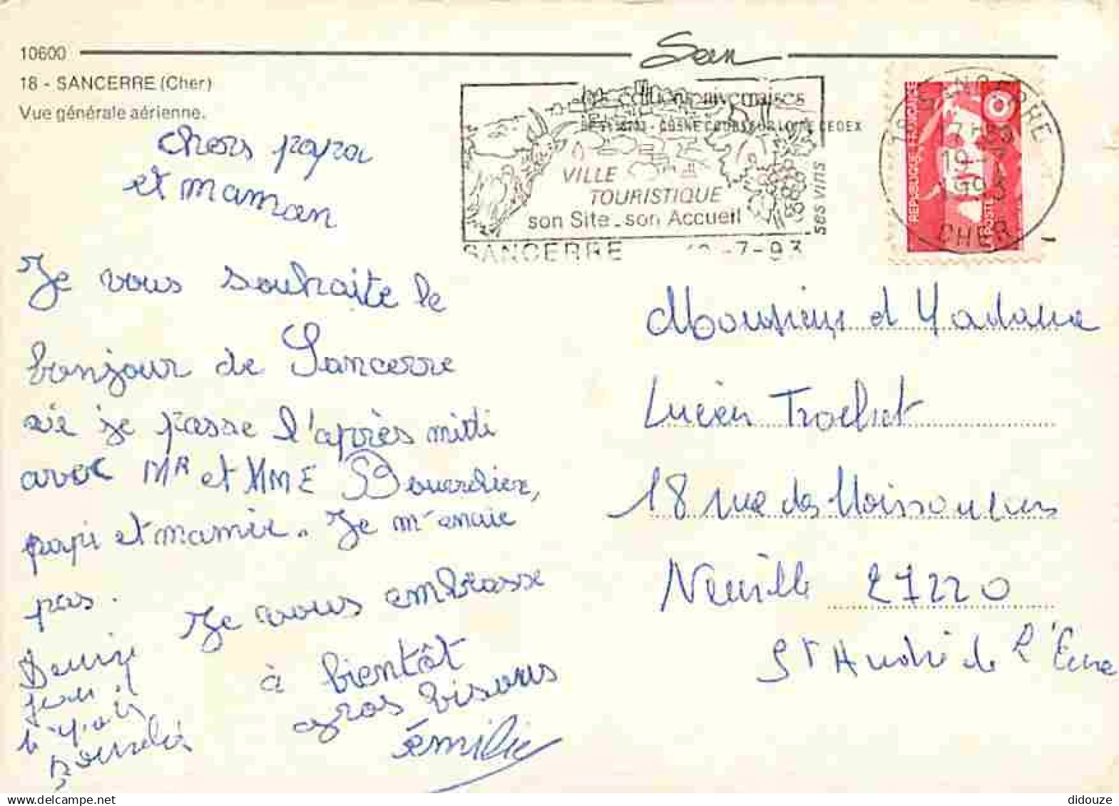 18 - Sancerre - Vue Générale Aérienne - Blasons - Flamme Postale De Sancerre - Etat Léger Pli Visible - CPM - Voir Scans - Sancerre