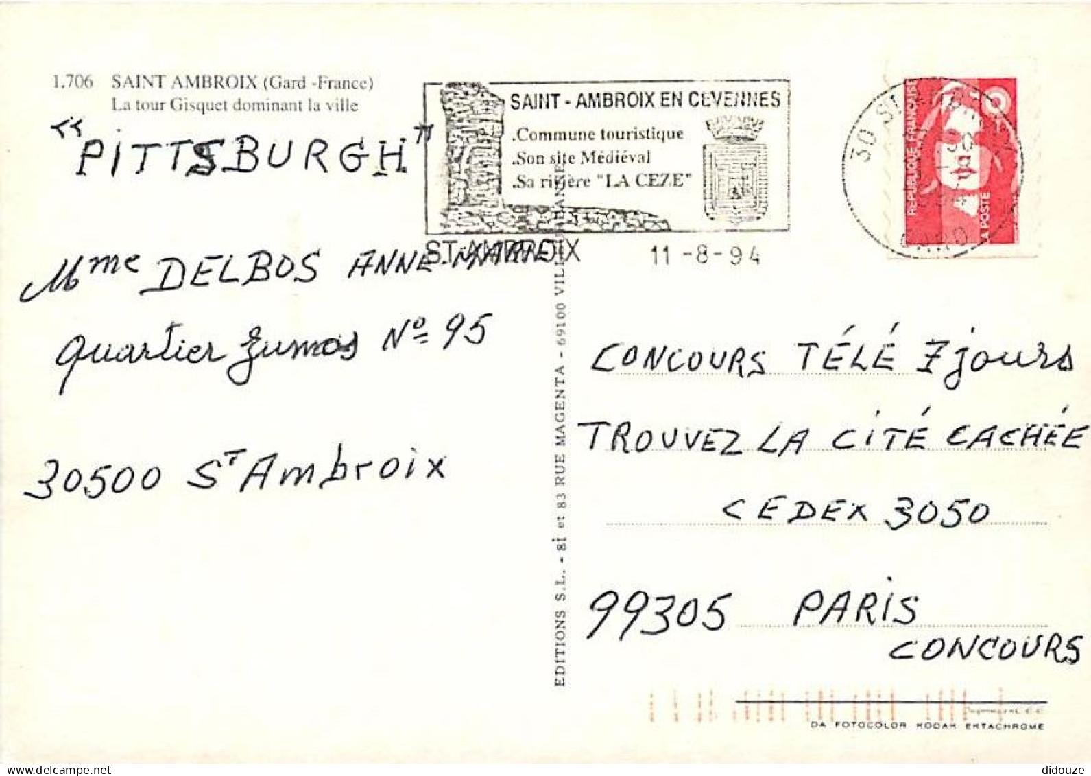 30 - Saint Ambroix - La Tour Gisquet Dominant La Ville - Flamme Postale De Saint Ambroix - CPM - Voir Scans Recto-Verso - Saint-Ambroix