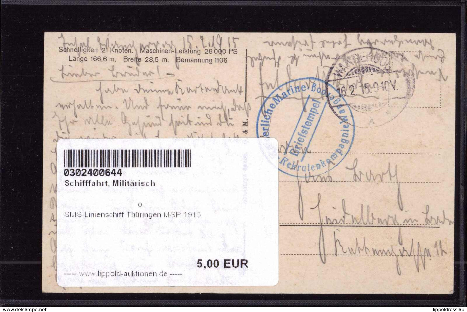 Gest. SMS Linienschiff Thüringen MSP 1915 - Other & Unclassified