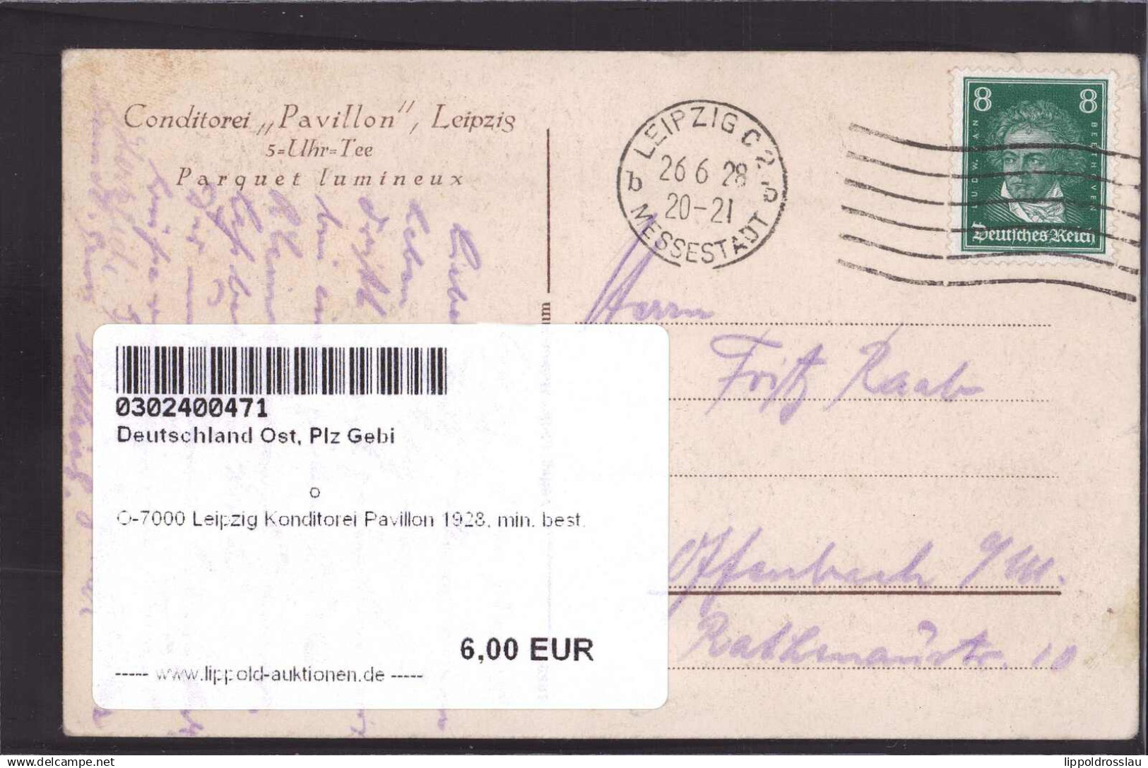 Gest. O-7000 Leipzig Konditorei Pavillon 1928, Min. Best. - Leipzig