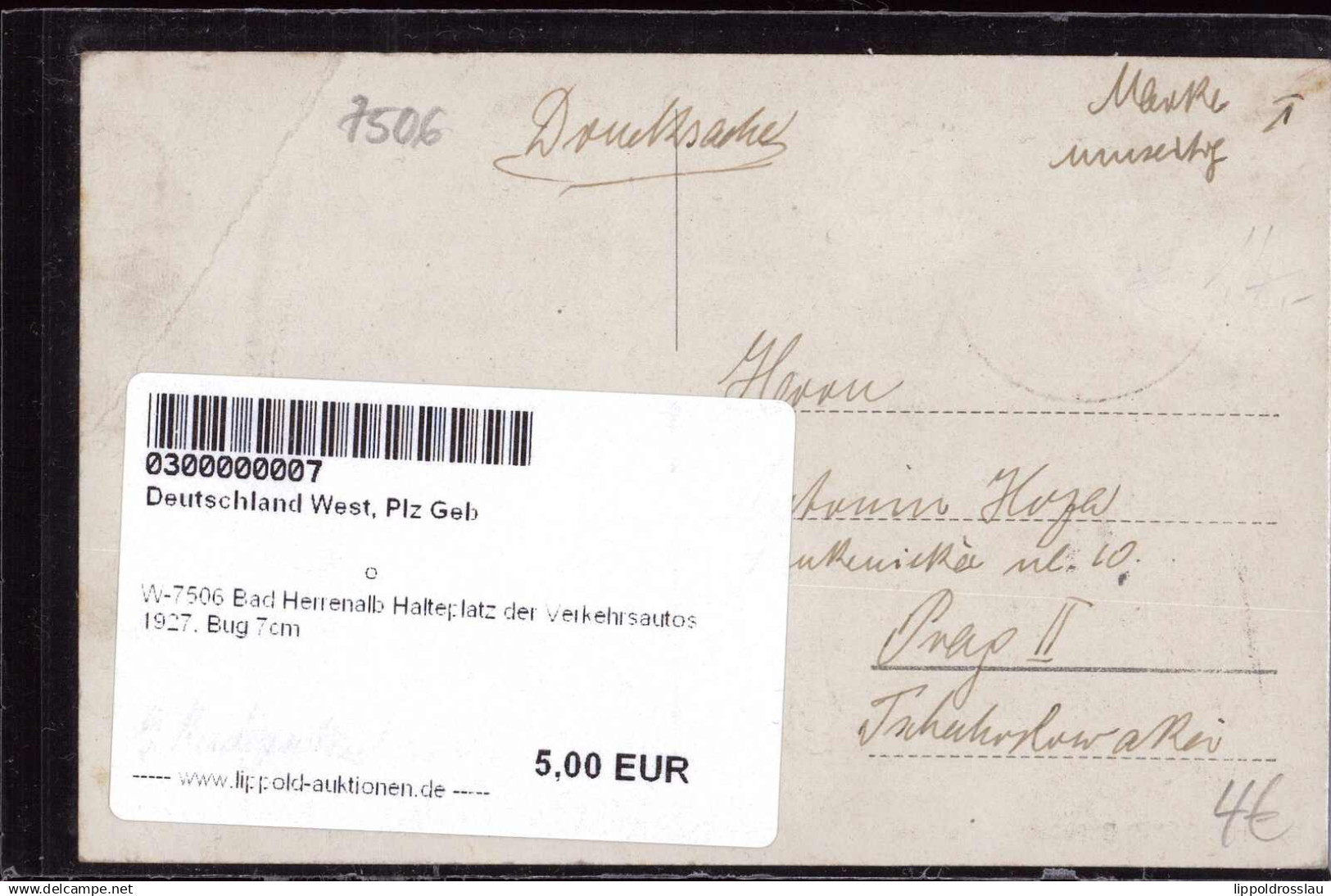 Gest. W-7506 Bad Herrenalb Halteplatz Der Verkehrsautos 1927, Bug 7cm - Karlsruhe