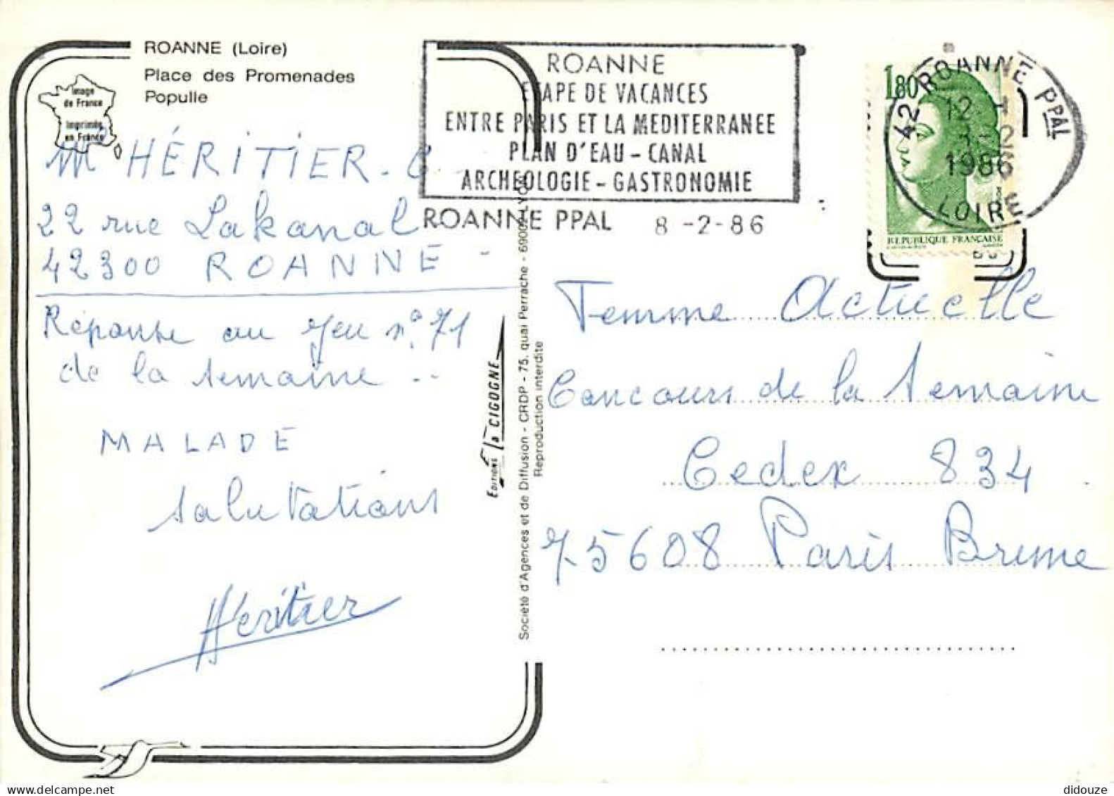 42 - Roanne - Place Des Promenades - Populle - Fleurs - Flamme Postale De Roanne - CPM - Voir Scans Recto-Verso - Roanne