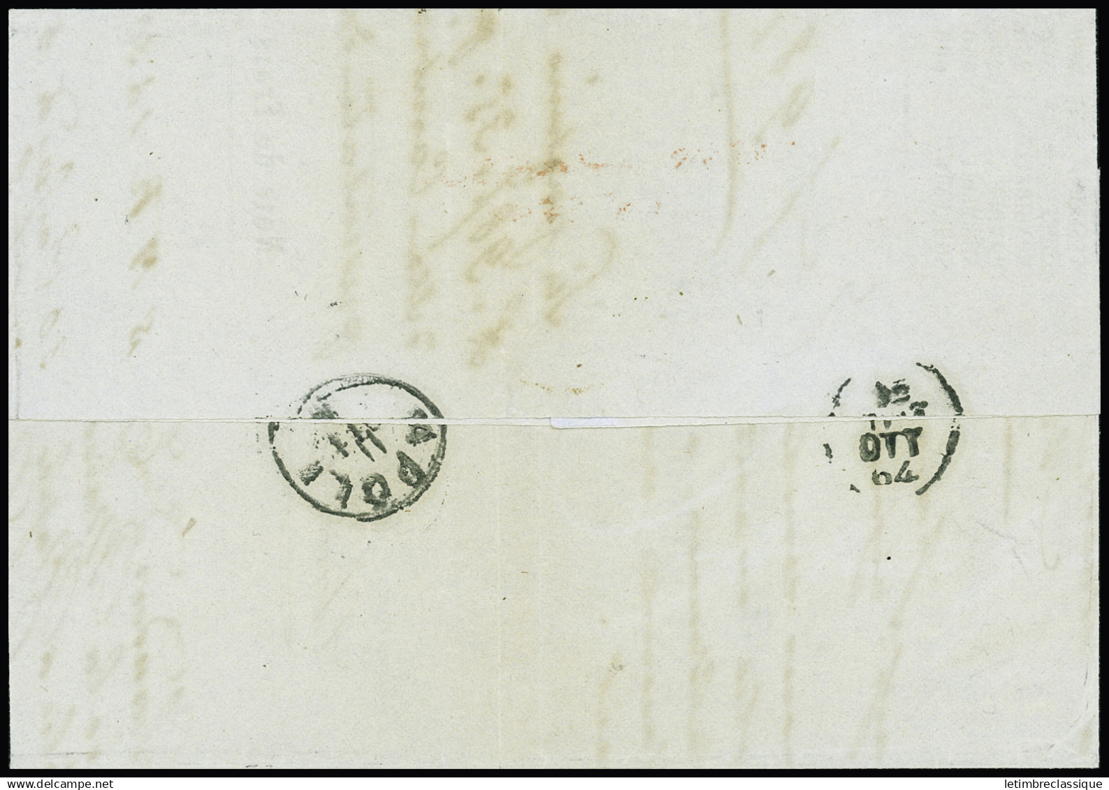 Lettre Càd Italien NAPOLI Sur N°23 40c Orange + Griffe Rouge PIROSCAFI MERCANTILI ESTERO Sur Lettre Datée De Marseille 1 - 1862 Napoléon III.