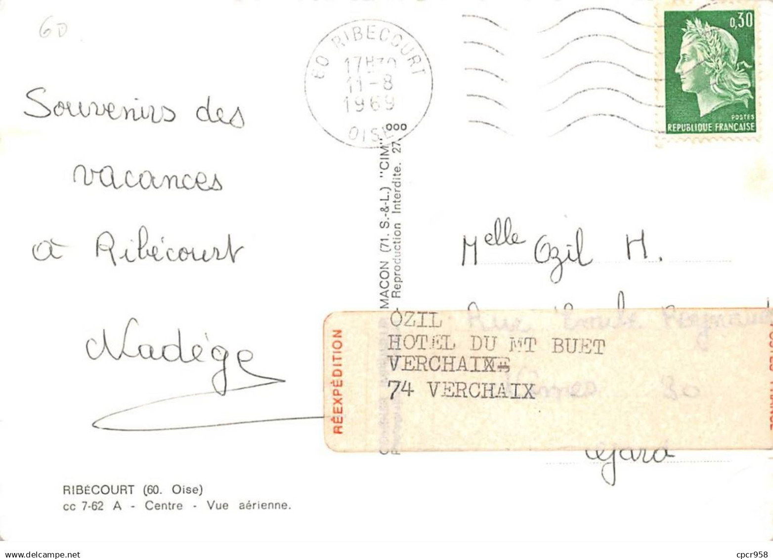 60 - SAN60999 - RIBECOURT - Centre - Vue Aérienne - Combier CC 7-62 A - CPSM 10x15 Cm - Ribecourt Dreslincourt