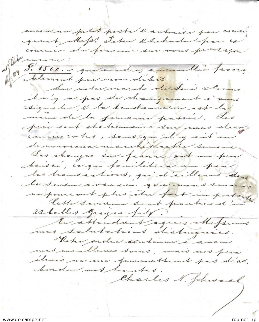 Ancre / N° 23 (2) Càd NIL / * 17 OCT. 66 Sur Lettre Avec Texte Daté De Brousse Acheminée Jusqu'à Constantinople Pour Lyo - 1862 Napoléon III.