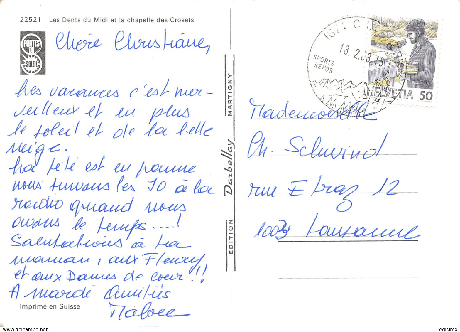 ET-SUISSE CHAPELLE DES CROSETS OBLITERATION-N°TB3535-A/0349 - Chapelle