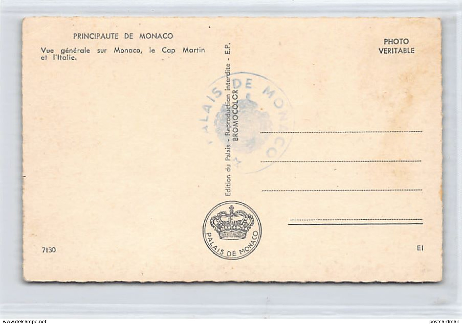 MONACO - Vue Générale Sur Monaco, Le Cap Martin Et L'Italie - Ed. Palais De Monaco 7130 - Autres & Non Classés