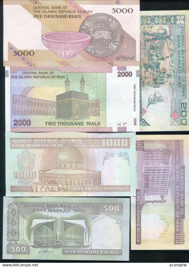 Iran 6 Notes Set，100-5000 Rial，品相全新UNC - Iran