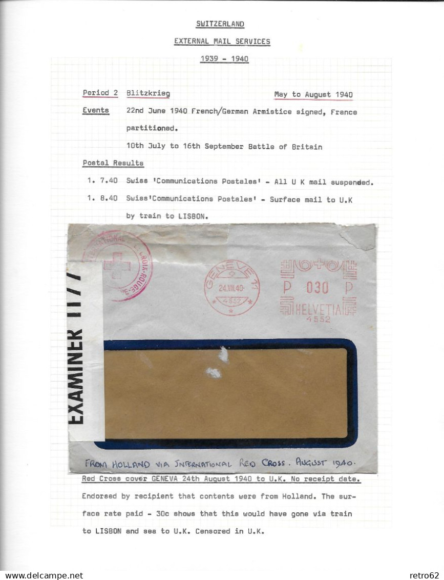 1939 - 1945 SAMMLUNG VON ZENSURBELEGEN SCHWEIZ-ENGLAND / SWITZERLAND EXTERNAL MAIL SERVICE - Lotti/Collezioni