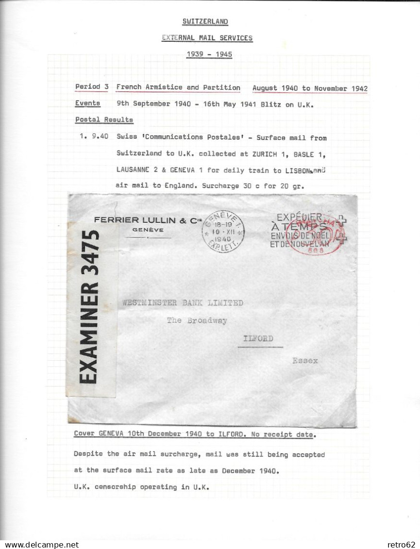 1939 - 1945 SAMMLUNG VON ZENSURBELEGEN SCHWEIZ-ENGLAND / SWITZERLAND EXTERNAL MAIL SERVICE - Lotti/Collezioni