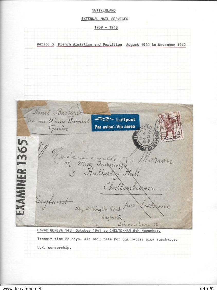 1939 - 1945 SAMMLUNG VON ZENSURBELEGEN SCHWEIZ-ENGLAND / SWITZERLAND EXTERNAL MAIL SERVICE