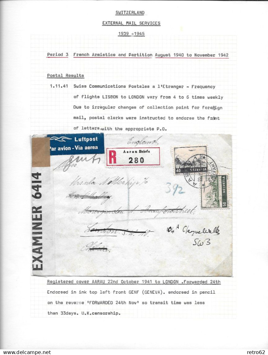 1939 - 1945 SAMMLUNG VON ZENSURBELEGEN SCHWEIZ-ENGLAND / SWITZERLAND EXTERNAL MAIL SERVICE