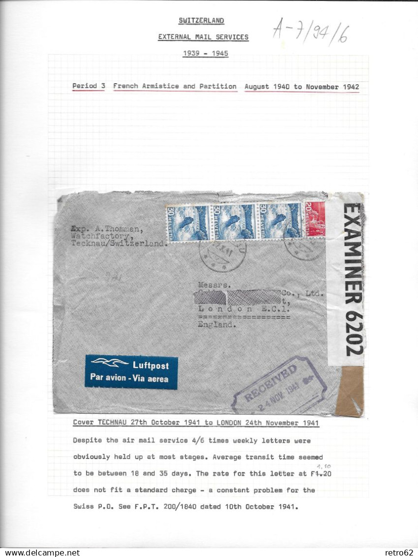 1939 - 1945 SAMMLUNG VON ZENSURBELEGEN SCHWEIZ-ENGLAND / SWITZERLAND EXTERNAL MAIL SERVICE
