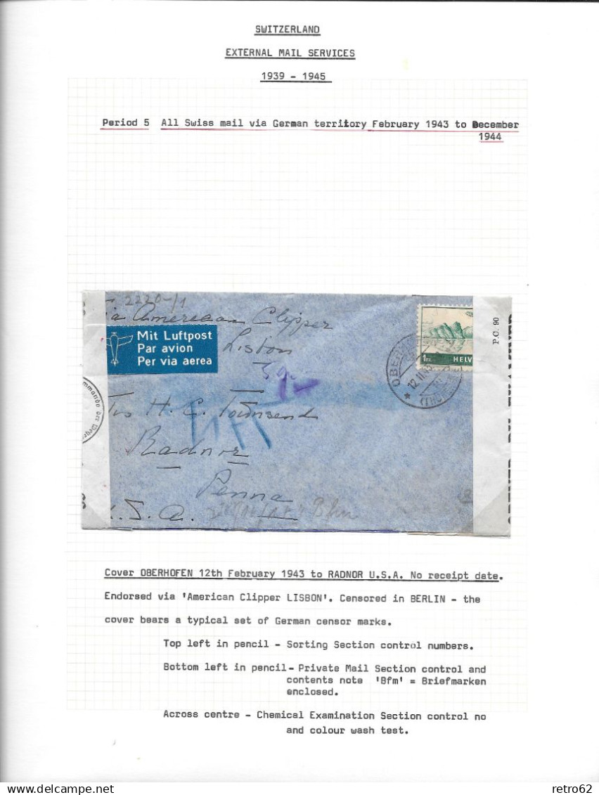 1939 - 1945 SAMMLUNG VON ZENSURBELEGEN SCHWEIZ-ENGLAND / SWITZERLAND EXTERNAL MAIL SERVICE