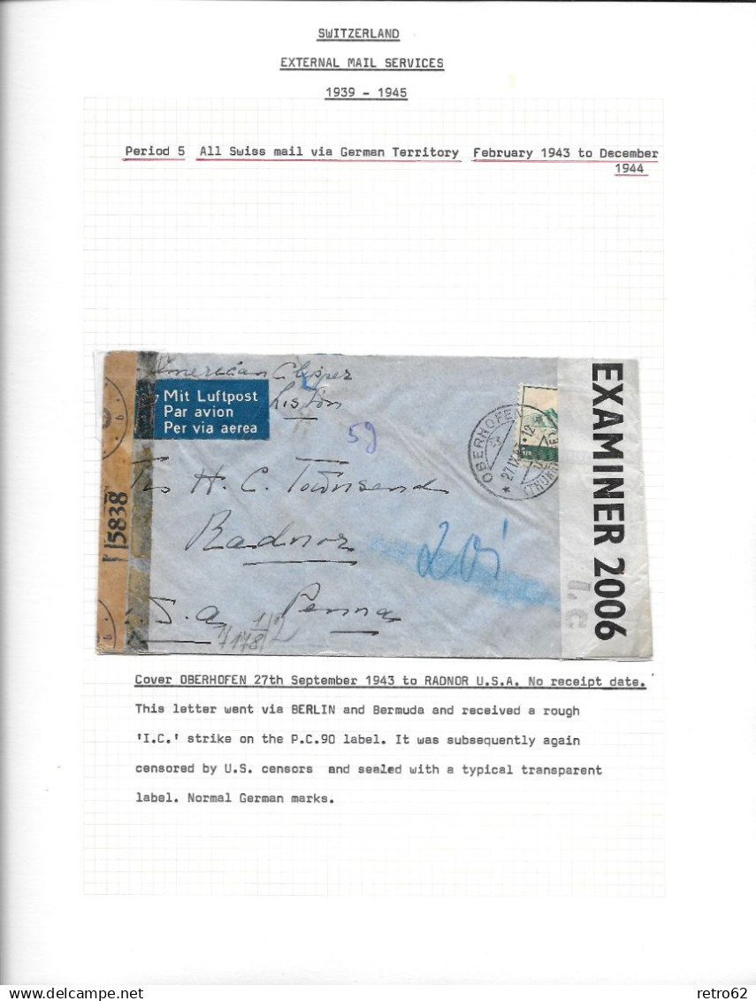 1939 - 1945 SAMMLUNG VON ZENSURBELEGEN SCHWEIZ-ENGLAND / SWITZERLAND EXTERNAL MAIL SERVICE