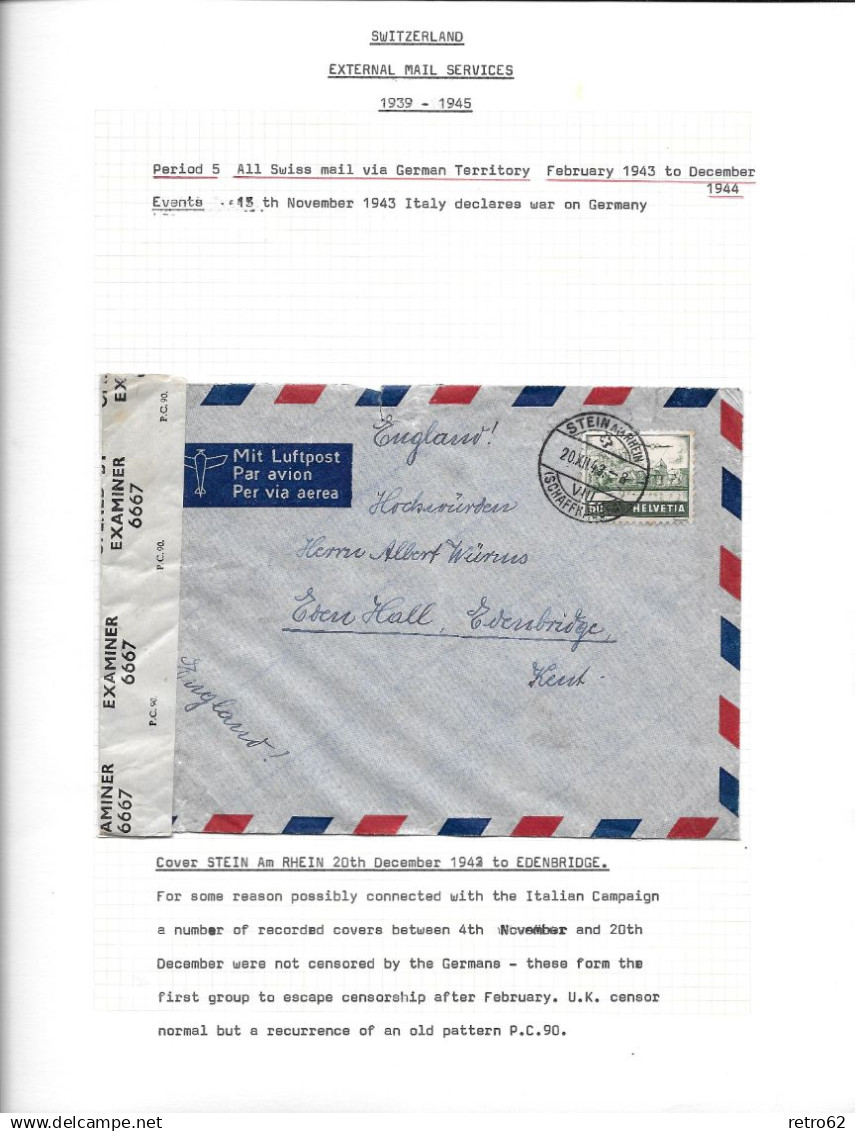 1939 - 1945 SAMMLUNG VON ZENSURBELEGEN SCHWEIZ-ENGLAND / SWITZERLAND EXTERNAL MAIL SERVICE