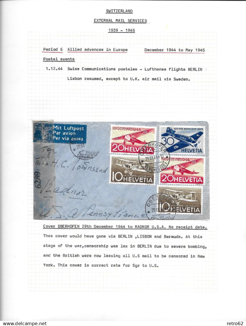 1939 - 1945 SAMMLUNG VON ZENSURBELEGEN SCHWEIZ-ENGLAND / SWITZERLAND EXTERNAL MAIL SERVICE