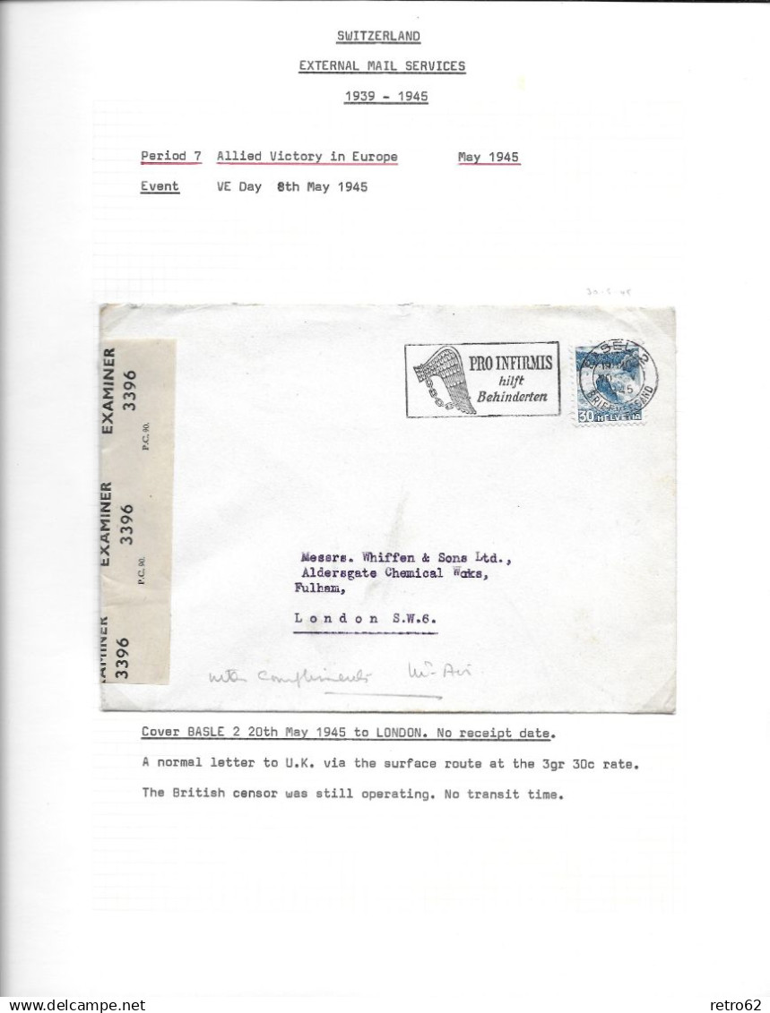 1939 - 1945 SAMMLUNG VON ZENSURBELEGEN SCHWEIZ-ENGLAND / SWITZERLAND EXTERNAL MAIL SERVICE