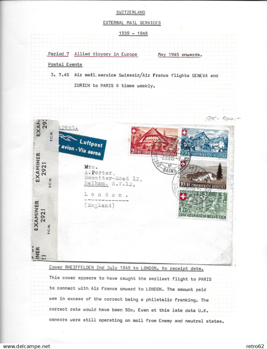 1939 - 1945 SAMMLUNG VON ZENSURBELEGEN SCHWEIZ-ENGLAND / SWITZERLAND EXTERNAL MAIL SERVICE