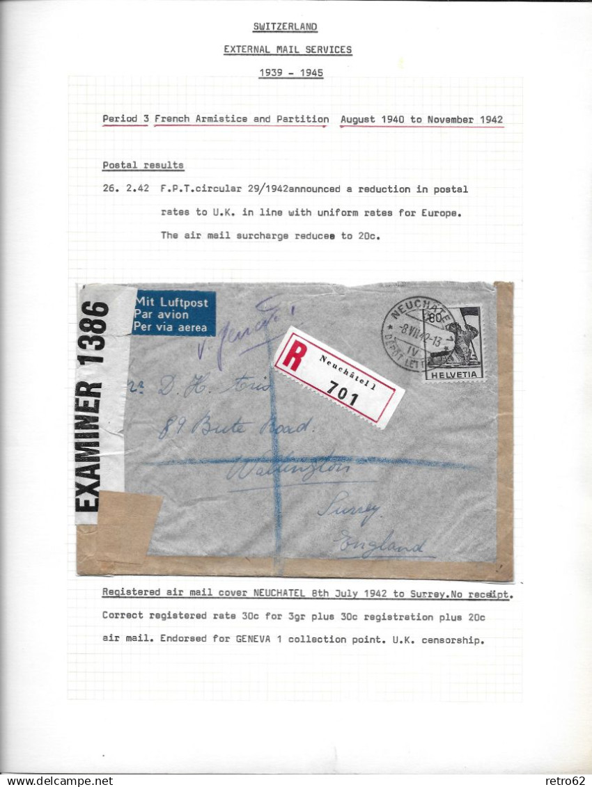 1939 - 1945 SAMMLUNG VON ZENSURBELEGEN SCHWEIZ-ENGLAND / SWITZERLAND EXTERNAL MAIL SERVICE