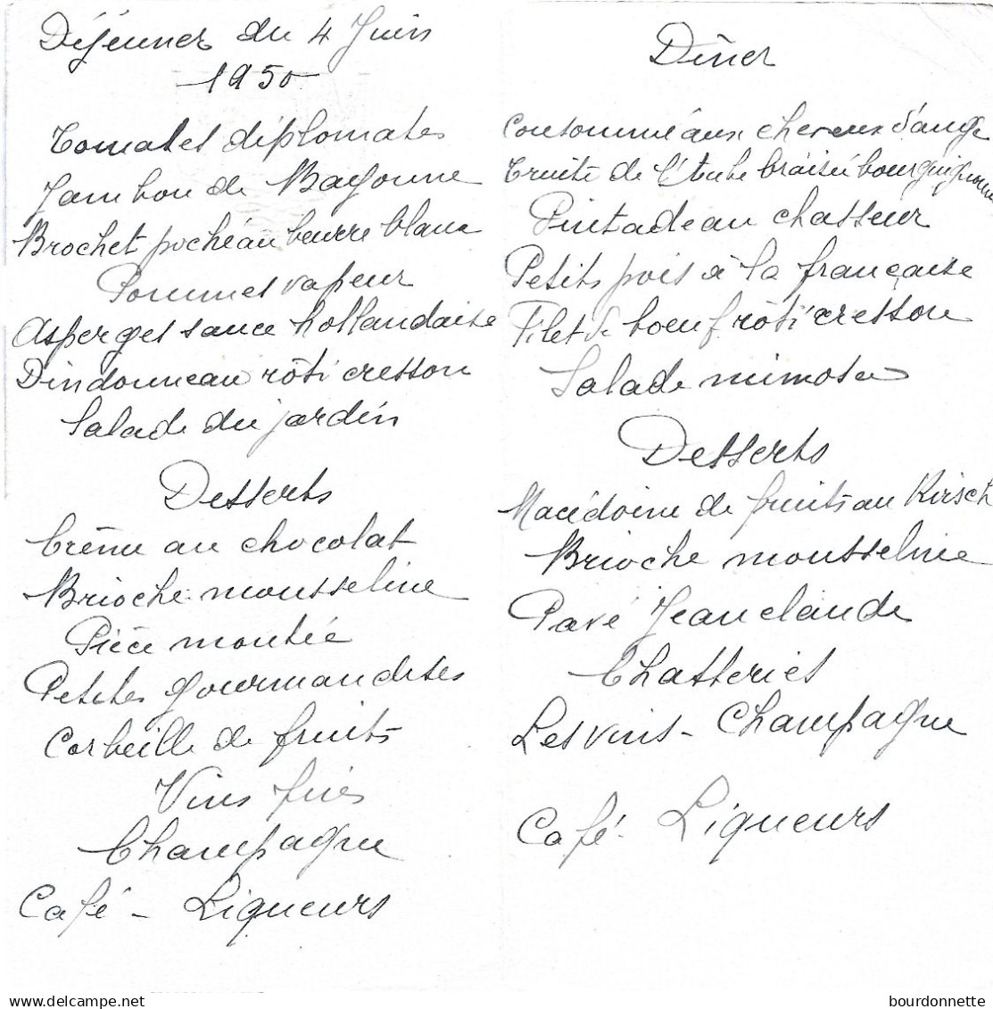 Menu Ancien 1950 - Menu