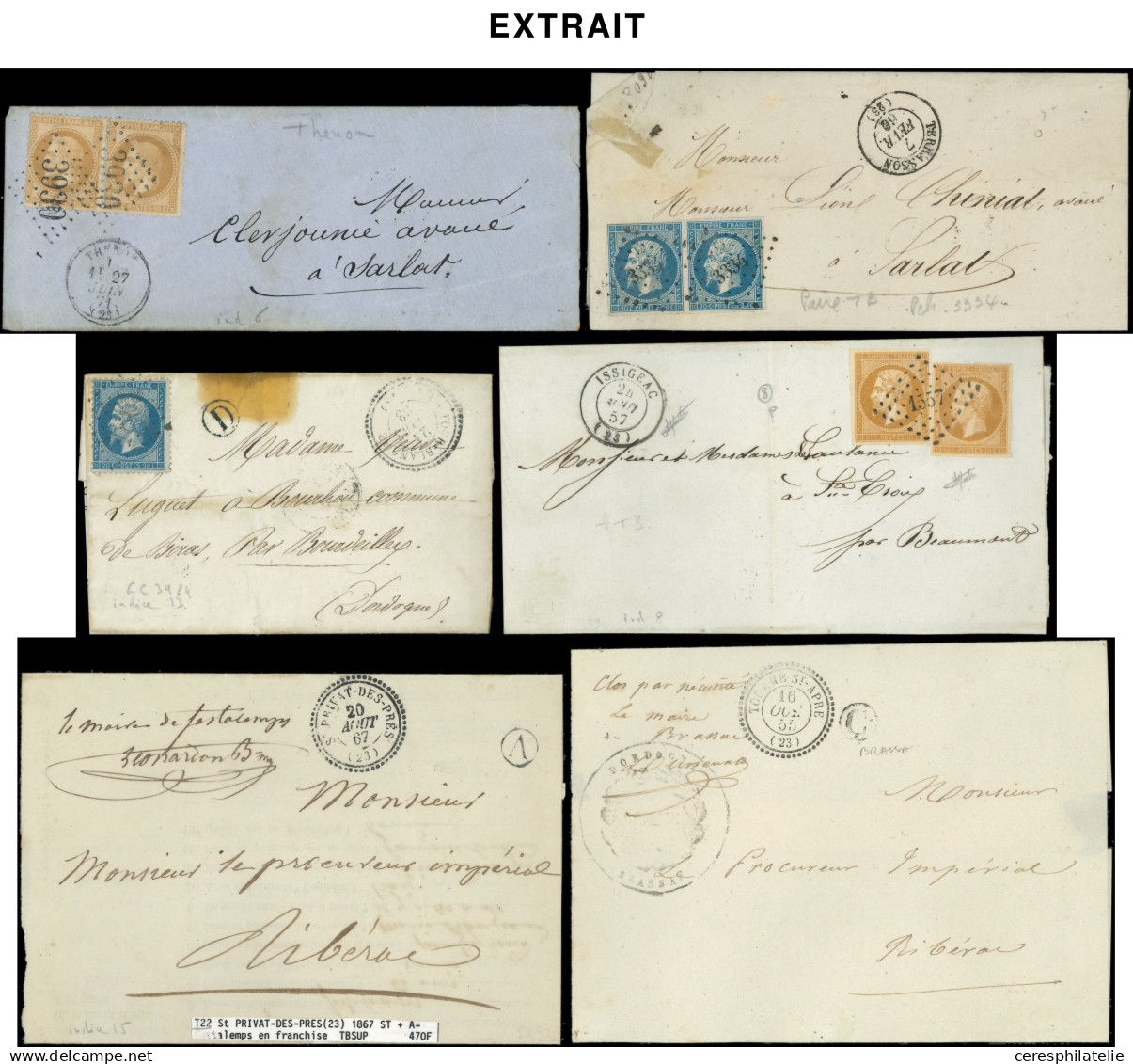 Let OBLITERATIONS PAR DEPARTEMENTS - 23/DORDOGNE Collection De 106 Lettres, Obl. PC, GC Et PC Du GC, TB - 1849-1876: Klassik