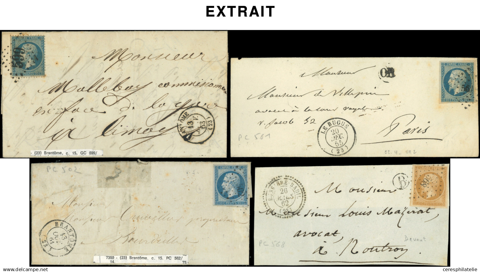 Let OBLITERATIONS PAR DEPARTEMENTS - 23/DORDOGNE Collection de 106 Lettres, obl. PC, GC et PC du GC, TB