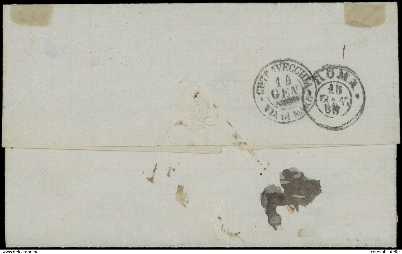 Let AFFRANCHISSEMENTS ET COMBINAISONS - N°23 Et 28A Obl. GRILLE De CIVITA VECCHIA S. LSC De Marseille 11/1/68, Arr. CIVI - 1849-1876: Periodo Clásico