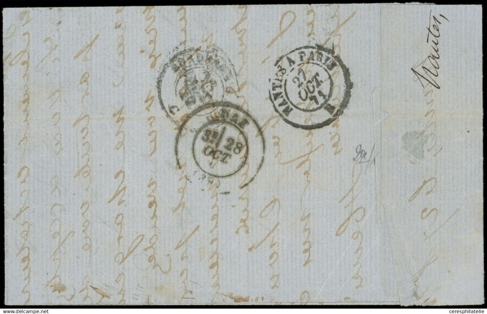 Let AFFRANCHISSEMENTS ET COMBINAISONS - N°25 Et 45B, 1c. BANDE De 5 Et 20c. T II R II Obl. GC 2602 S. LAC, Càd T16 NANTE - 1849-1876: Klassik