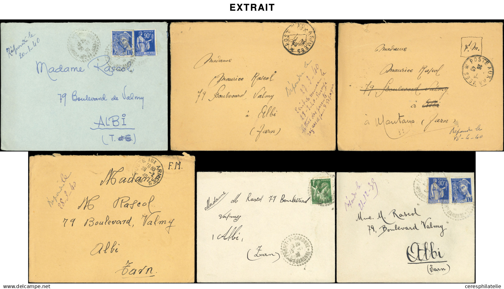 Let Guerres 1939/1945 - Correspondance D'un Réfugié Espagnol En France (1939-40), 45 Lettres Dont 11 Affr. FM N°10, Cach - 2. Weltkrieg 1939-1945