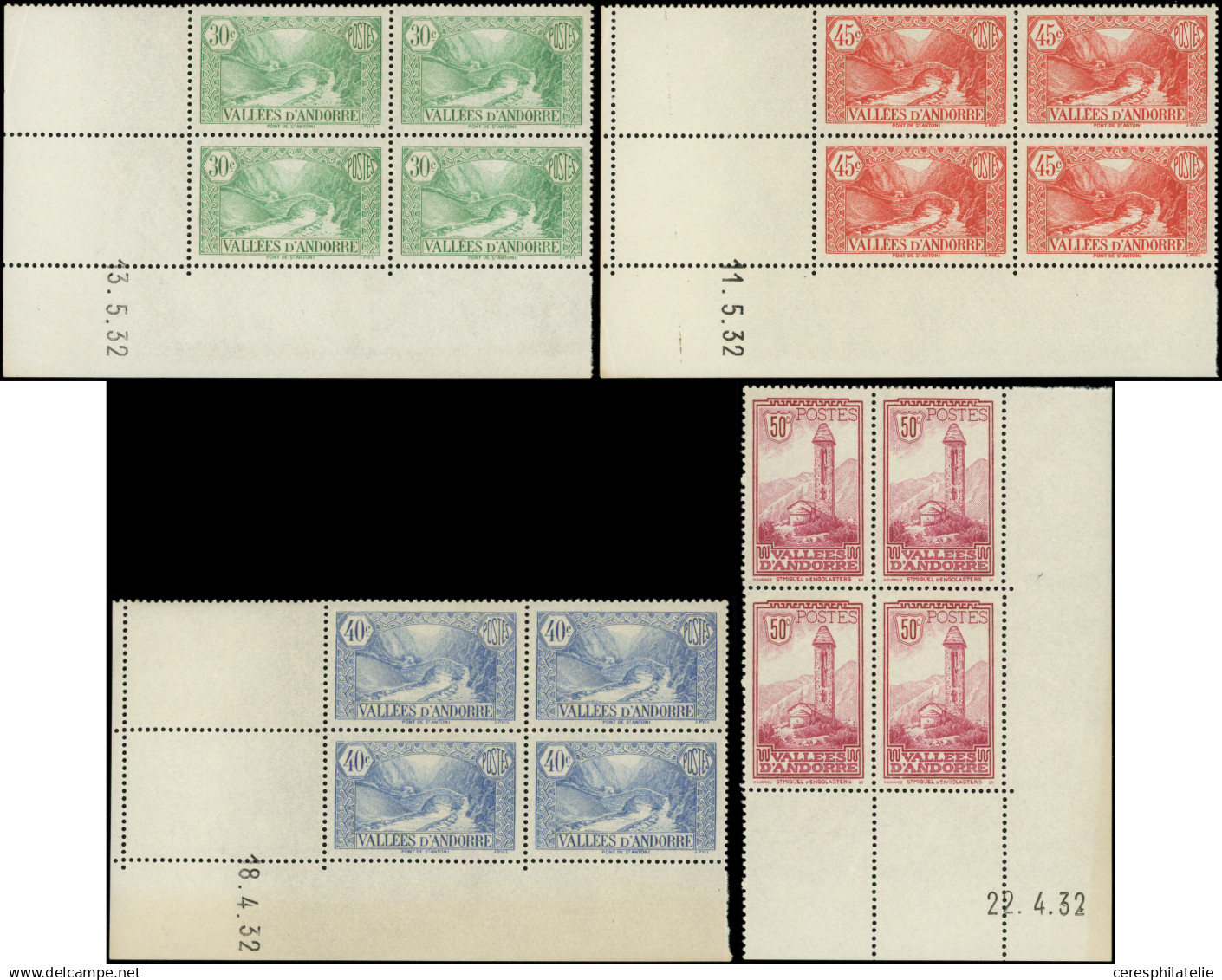 ANDORRE 24/39 : Paysages De 1932-33 En BLOCS De 4 CD **/*, TB - Gebraucht