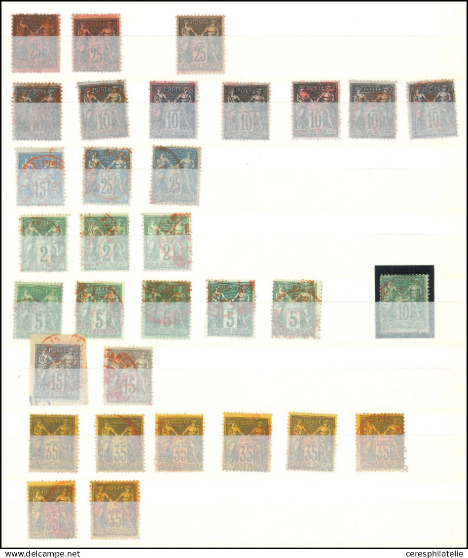 Stock de classiques obl. en classeur, nombreuses bonnes valeurs dont par ex. N°2, 5 (5), 6, 15 (2), 33, 38d (3), Bordeau