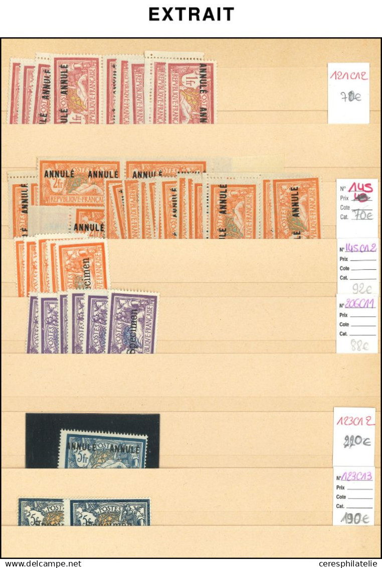 Stock de fin de catalogue : Colis Postaux, Annulé/Spécimen, Fictifs, Guerre, Grève, Vignettes, Variétés, en tout 9 class