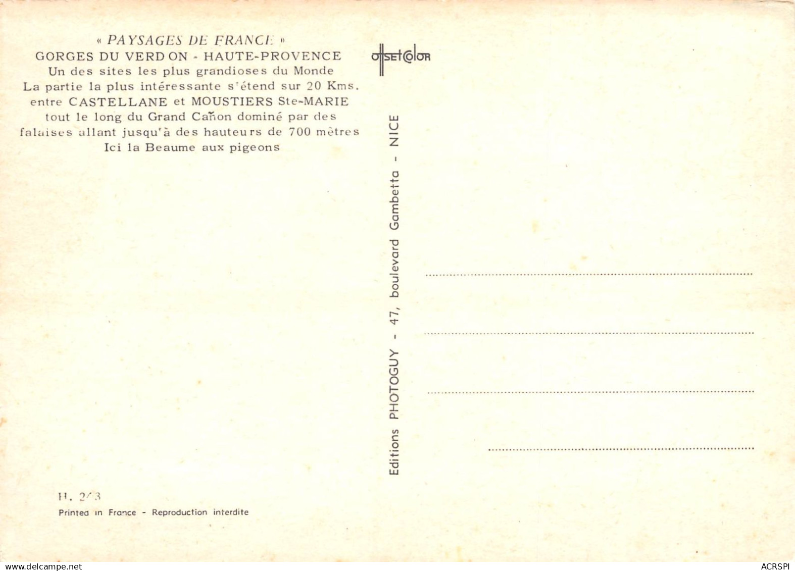 83 Trigance La Beaume Aux Pigeons (Scan R/V) N° 9 \PB1114 - Comps-sur-Artuby