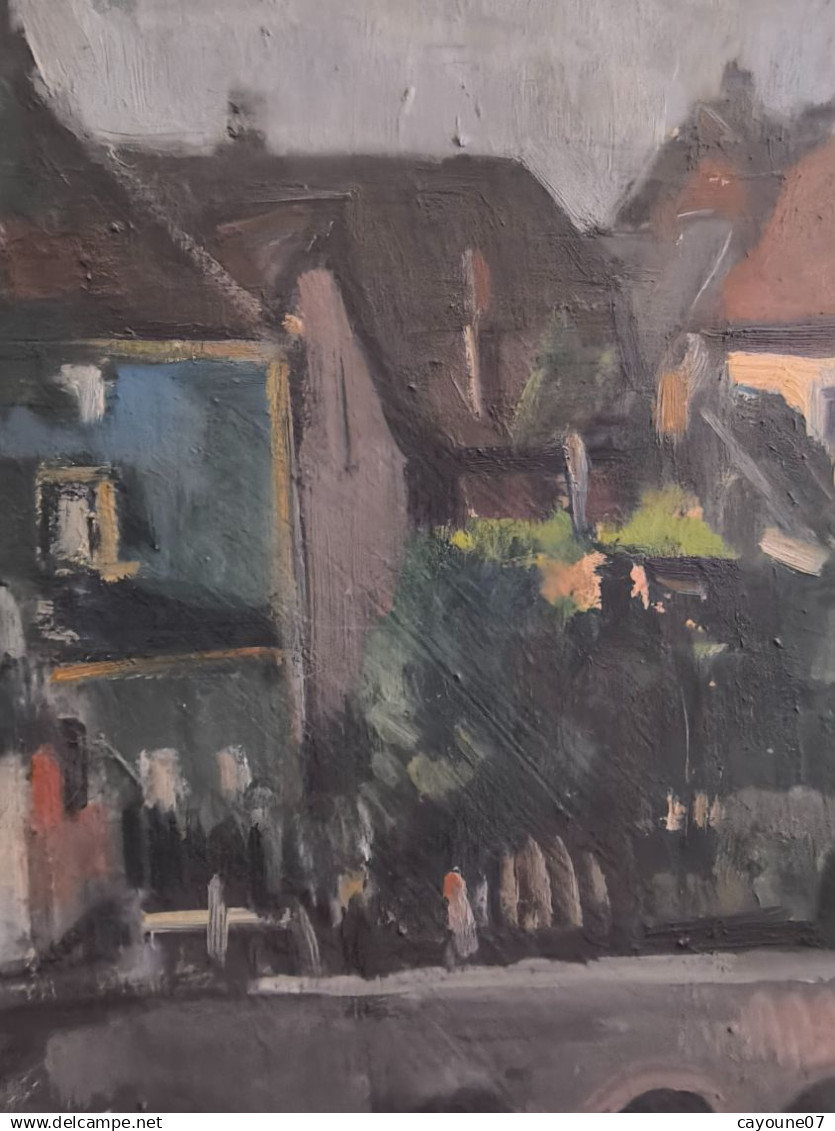 MIELLER (XXéme) huile sur isorel " Vue de Oberlinxweiler Saar " datée 1943  cadre Montparnasse 62 x78 cm