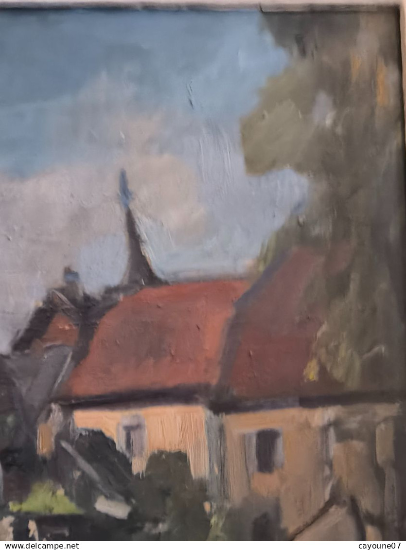 MIELLER (XXéme) huile sur isorel " Vue de Oberlinxweiler Saar " datée 1943  cadre Montparnasse 62 x78 cm