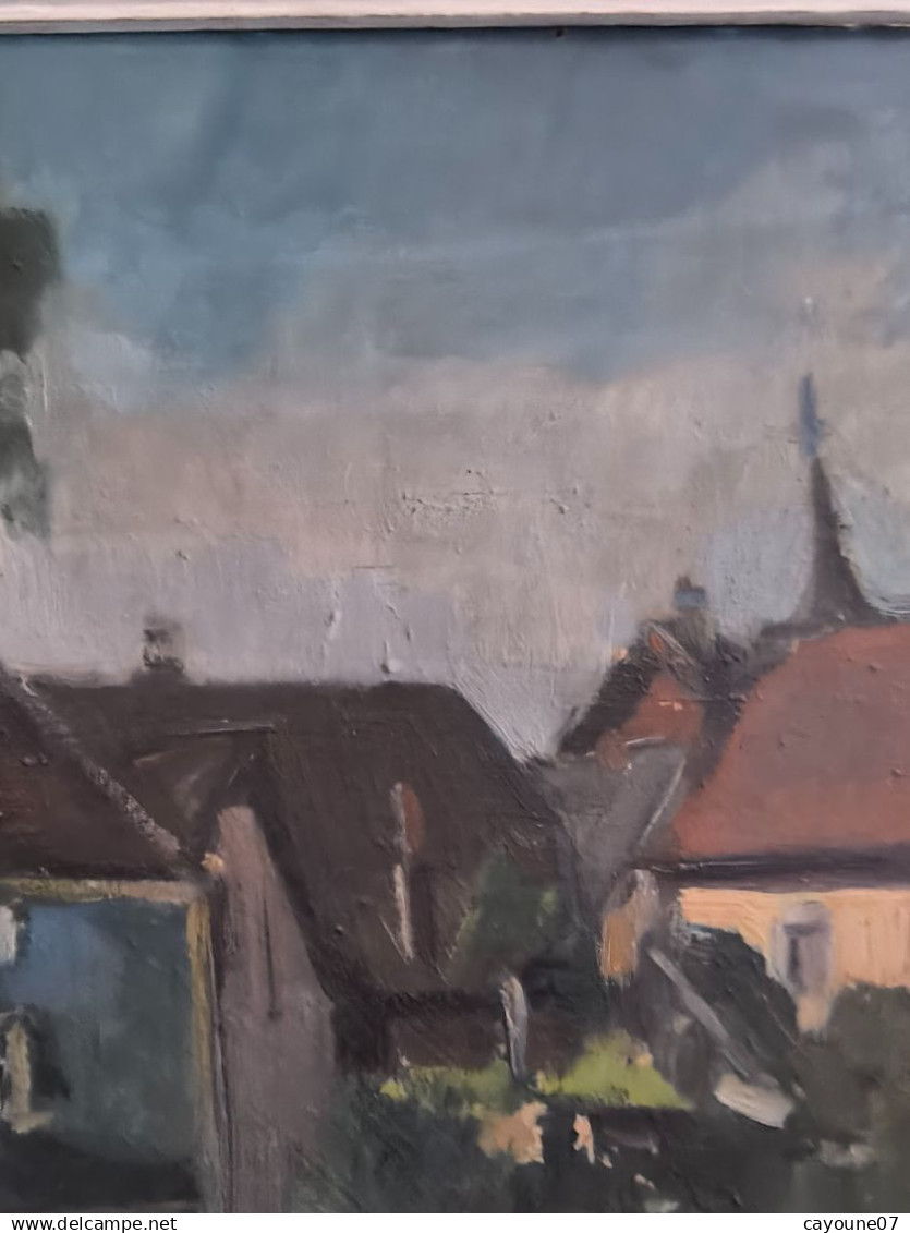MIELLER (XXéme) huile sur isorel " Vue de Oberlinxweiler Saar " datée 1943  cadre Montparnasse 62 x78 cm