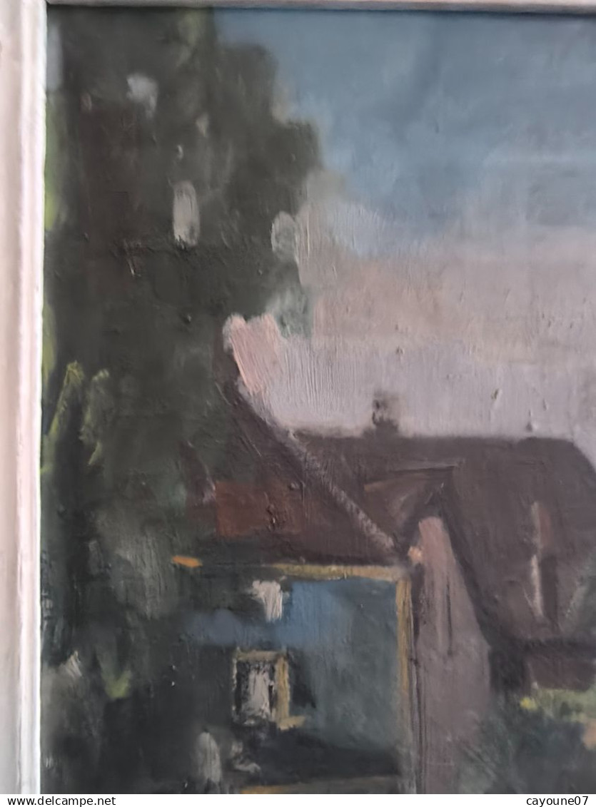 MIELLER (XXéme) huile sur isorel " Vue de Oberlinxweiler Saar " datée 1943  cadre Montparnasse 62 x78 cm