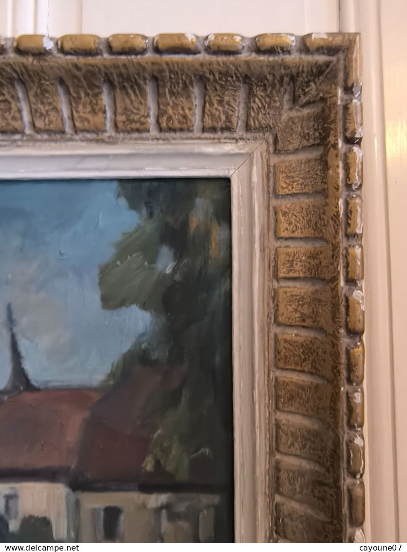 MIELLER (XXéme) huile sur isorel " Vue de Oberlinxweiler Saar " datée 1943  cadre Montparnasse 62 x78 cm