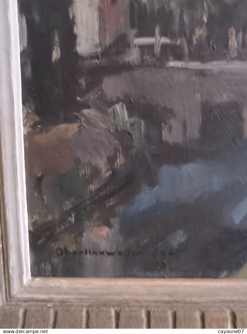 MIELLER (XXéme) huile sur isorel " Vue de Oberlinxweiler Saar " datée 1943  cadre Montparnasse 62 x78 cm