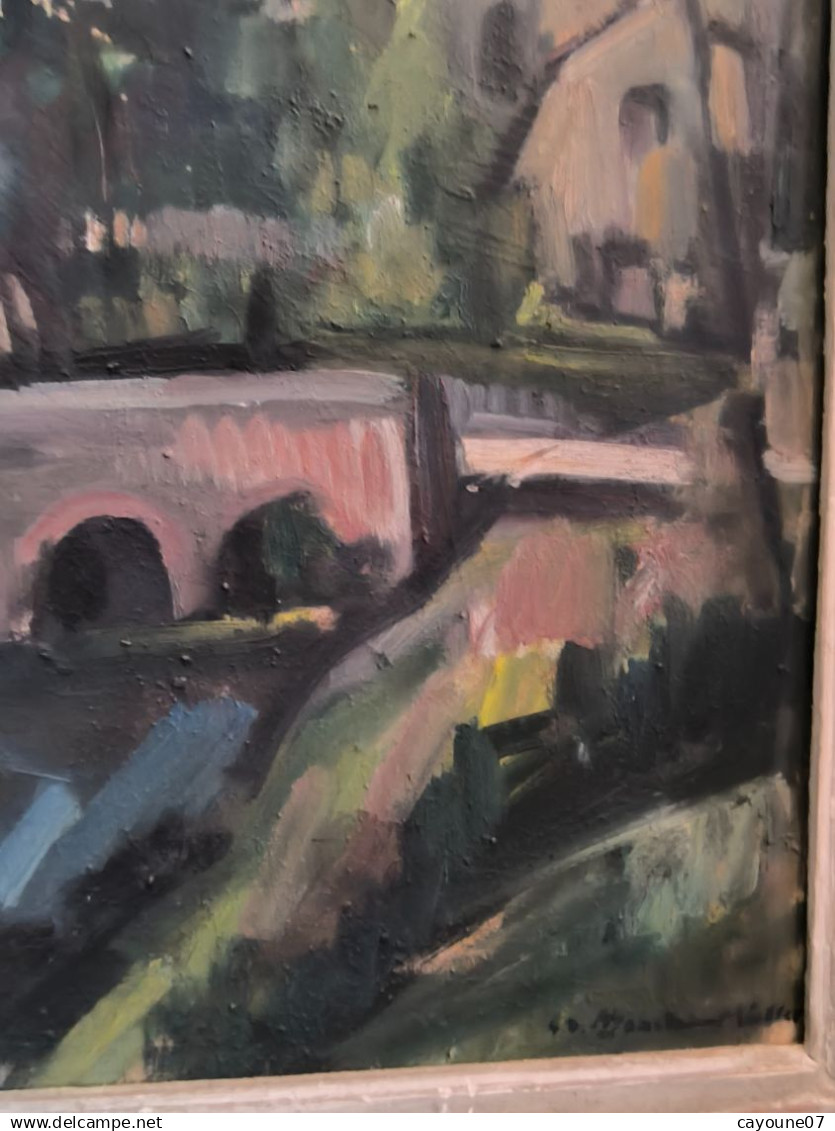MIELLER (XXéme) huile sur isorel " Vue de Oberlinxweiler Saar " datée 1943  cadre Montparnasse 62 x78 cm