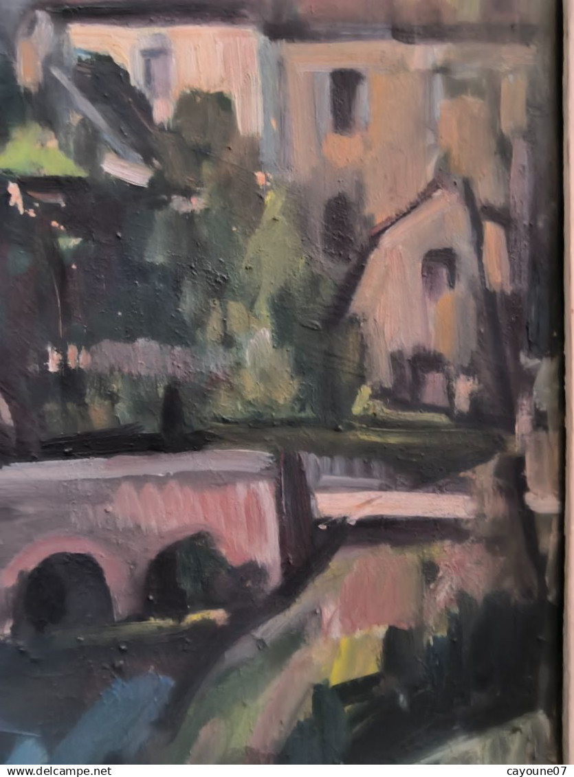 MIELLER (XXéme) huile sur isorel " Vue de Oberlinxweiler Saar " datée 1943  cadre Montparnasse 62 x78 cm