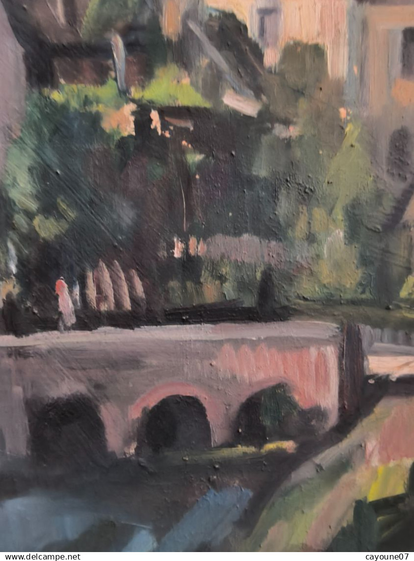 MIELLER (XXéme) huile sur isorel " Vue de Oberlinxweiler Saar " datée 1943  cadre Montparnasse 62 x78 cm