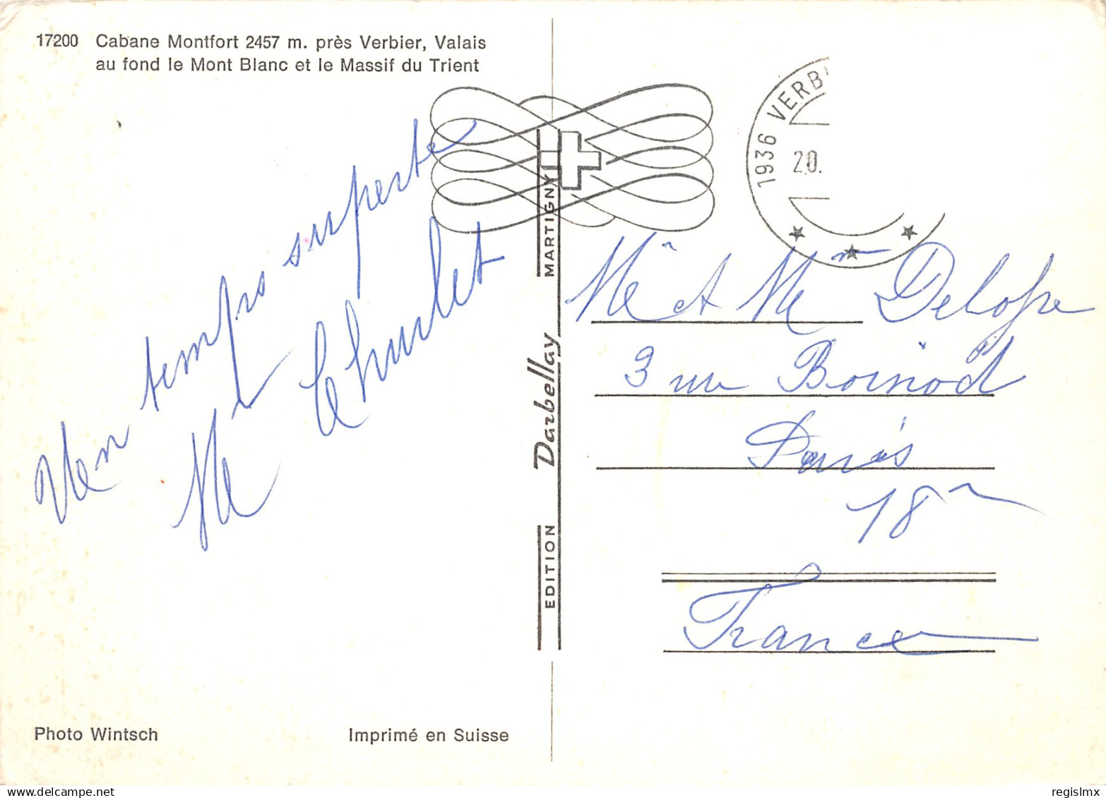 ET-SUISSE CABANE MONTFORT-N°TB3554-A/0267 - Mon