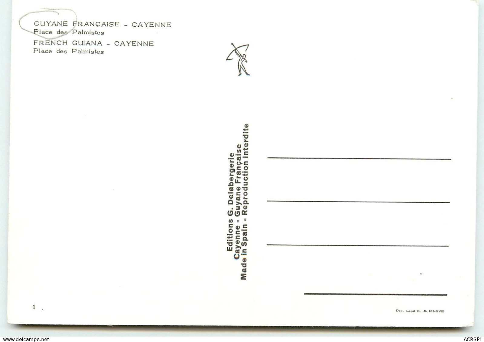 GUYANE CAYENNE Place Des PALMISTES (scan Recto-verso) QQ 1162 - Cayenne