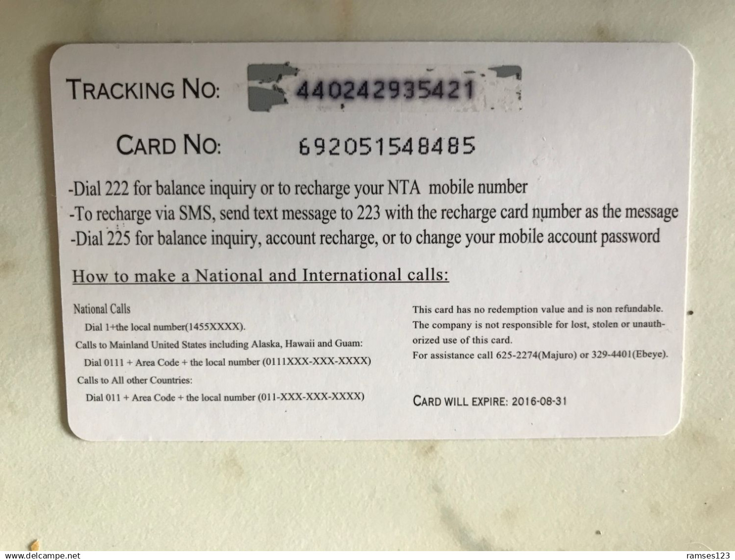 MARSHALL ISLANDS  NTA  M.I.V.A   RECIF   31/08/2016 - Marshall Islands